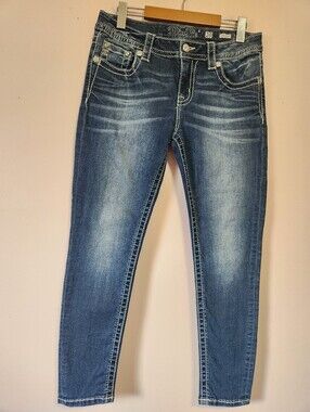 Miss Me Y2K McBling Embellished Thick Stitch Ankle Skinny Jeans Western 29